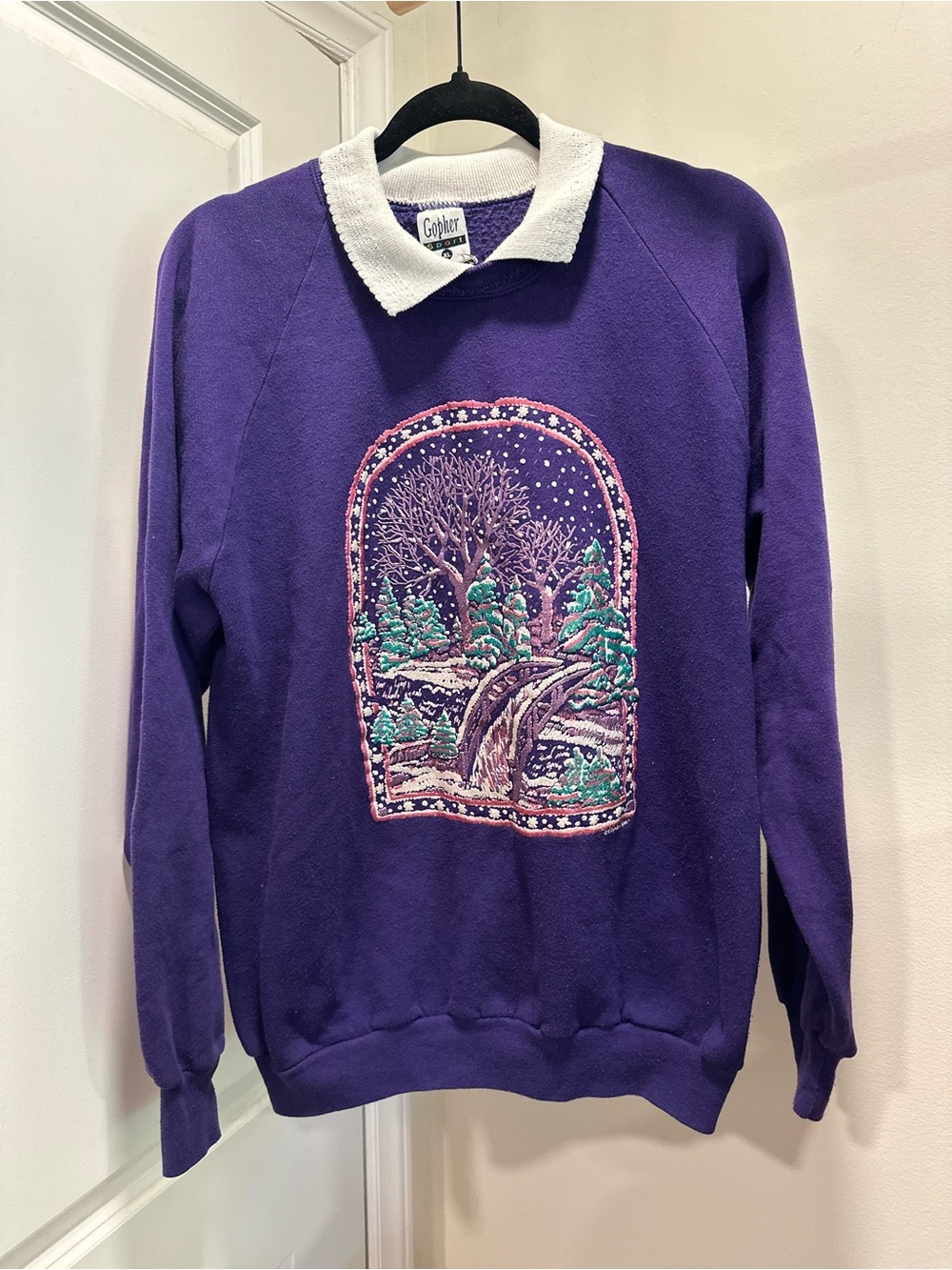 Vintage Gopher Sport 90’s Winter Nature Scene Collared Crewneck